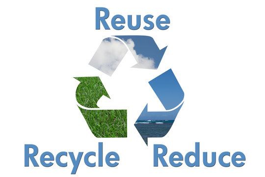 Recycle Symbol with water, sky and grass