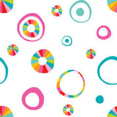 Obraz premium Children doodle hand drawn round, circle color pattern. Vector design.
