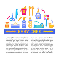 Vector baby care and baby products design element with place for your text. Banner or flyer template with baby products