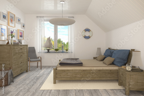 maritimes Schlafzimmer, Ferienwohnung im Dachgeschoss\ maritimes Schlafzimmer, Ferienwohnung im Dachgeschoss\