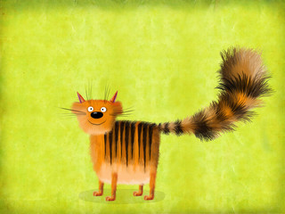 Red Striped Cat With Long Furry Tail