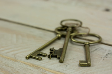 Old keys on a rustic background