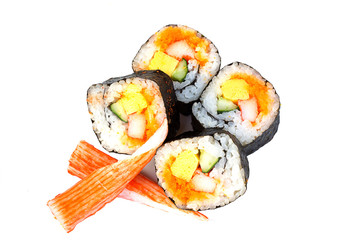 Sushi fresh californai maki rolls isolated on white