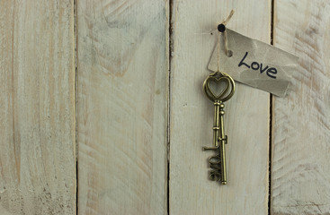 Antique keys on wooden background