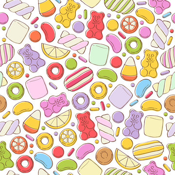Colorful sweets pattern. Assorted candies.
