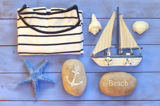 top view nautical concept with nautical life style objects
