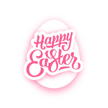 Happy Easter lettering and white paper egg