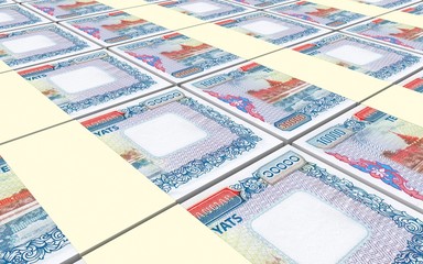 Myanmar kyat bills stacked background. Computer generated 3D photo rendering.