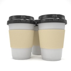 Three paper coffee cups