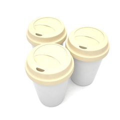 Three paper coffee cups