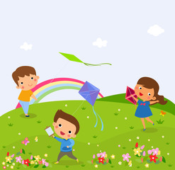 Obraz na płótnie Canvas Illustration of Kids Flying Kites