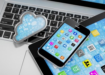 laptop, tablet pc, smart phone and cloud