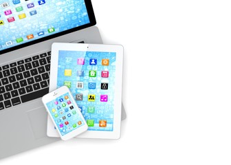 Laptop, phone and tablet pc.