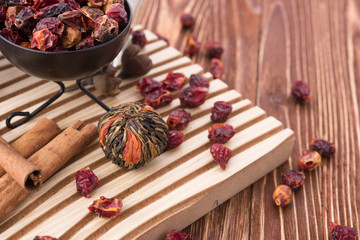 rose hip tea on wooden