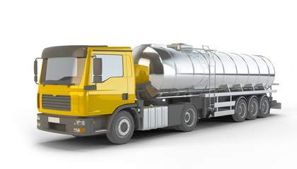 Yellow Fuel Tanker Truck isolated on white background