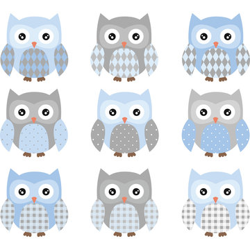 Blue and Grey Cute Owl