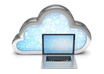 3d cloud symbol and laptop