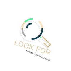 Vector thin line design logo magnifying glass, search and find or zoom logotype concept. Linear minimalistic business icon