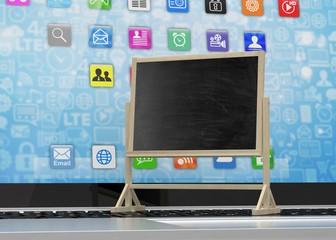  Laptop with chalkboard, online education concept