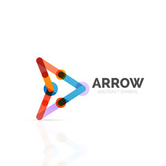 Linear arrow abstract logo, connected multicolored segments of lines in directional pointer figure