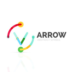 Linear arrow abstract logo, connected multicolored segments of lines in directional pointer figure