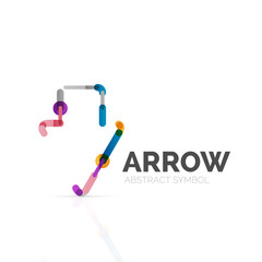 Linear arrow abstract logo, connected multicolored segments of lines in directional pointer figure