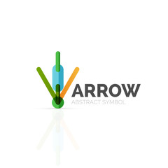Linear arrow abstract logo, connected multicolored segments of lines in directional pointer figure