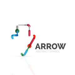 Linear arrow abstract logo, connected multicolored segments of lines in directional pointer figure