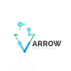 Linear arrow abstract logo, connected multicolored segments of lines in directional pointer figure
