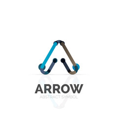 Linear arrow abstract logo, connected multicolored segments of lines in directional pointer figure