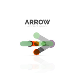 Linear arrow abstract logo, connected multicolored segments of lines in directional pointer figure