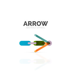 Linear arrow abstract logo, connected multicolored segments of lines in directional pointer figure
