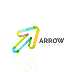 Linear arrow abstract logo, connected multicolored segments of lines in directional pointer figure