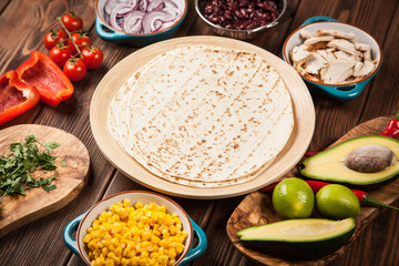 Tortilla with a mix of ingredients