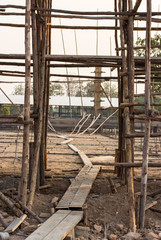 construction site of concrete building with wooden frames