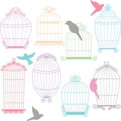 Birdcages, Birds Silhouette set