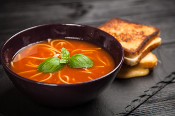 Tomato soup and basil