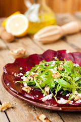 Beet salad with cheese and walnuts
