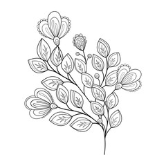 Vector Beautiful Monochrome Contour Flower