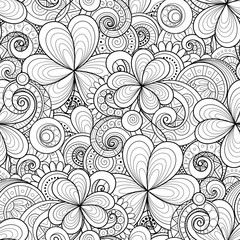 Vector Seamless Monochrome Floral Pattern with Decorative Clover