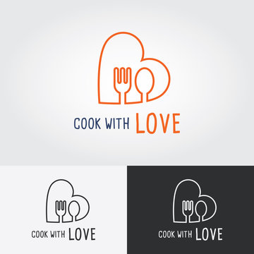 Cook with Love logo template. cooking logo. Flat design vector illustration. Food icon.