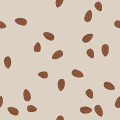 Vector almonds brown nut seamless background pattern