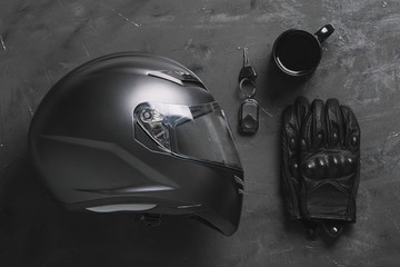 Flat Lay Composition with Motorbike Objects