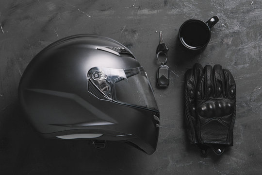 Flat Lay Composition with Motorbike Objects