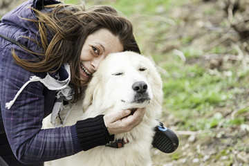 Woman with dog mastiff