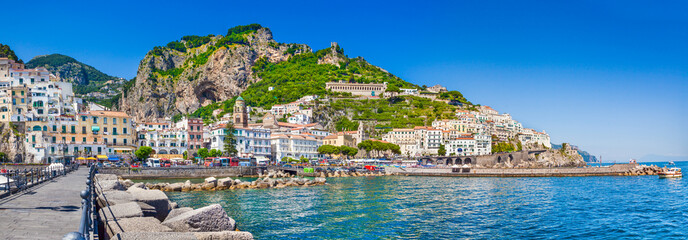 Town of Amalfi panorama, Amalfi Coast, Campania, Italy - obrazy, fototapety, plakaty