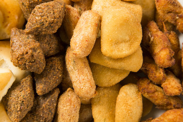 Mixed brazilian snack on the table.