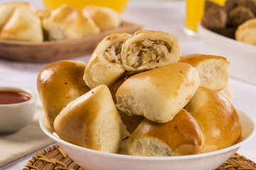 Brazilian snack. chicken Esfiha portion.