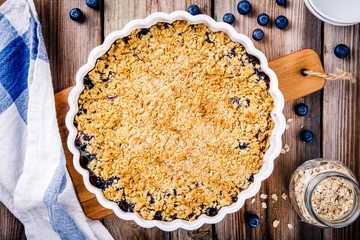 homemade blueberry crumble with oatmeal