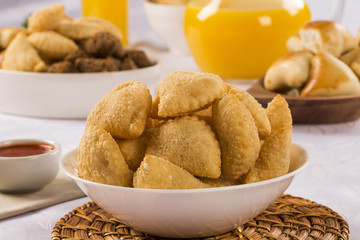 Brazilian snack. Palmetto pastry. Pastel de palmito.